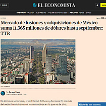 Mercado de fusiones y adquisiciones de Mxico suma 11,365 millones de dlares hasta septiembre: TTR